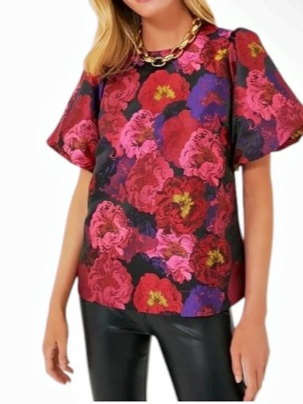 Pomander Place Tuckernuck Camellia Jacquard Lyla Blouse Puff Statement Sleeves